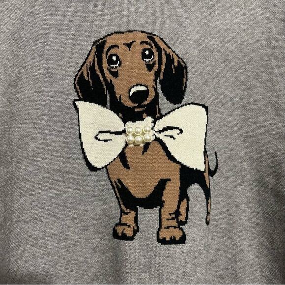 Nikka K Dog Graphic Novelty Sweater Dachshund Puppy Bow Pearl Christmas NEW XL - Picture 3 of 10